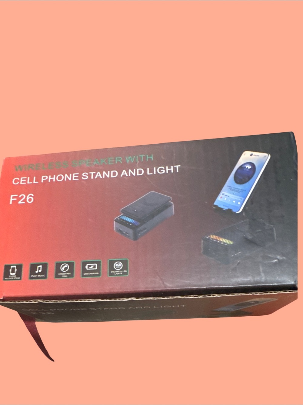 F26 Wireless Speaker with Cell Phone Stand and Light - Black